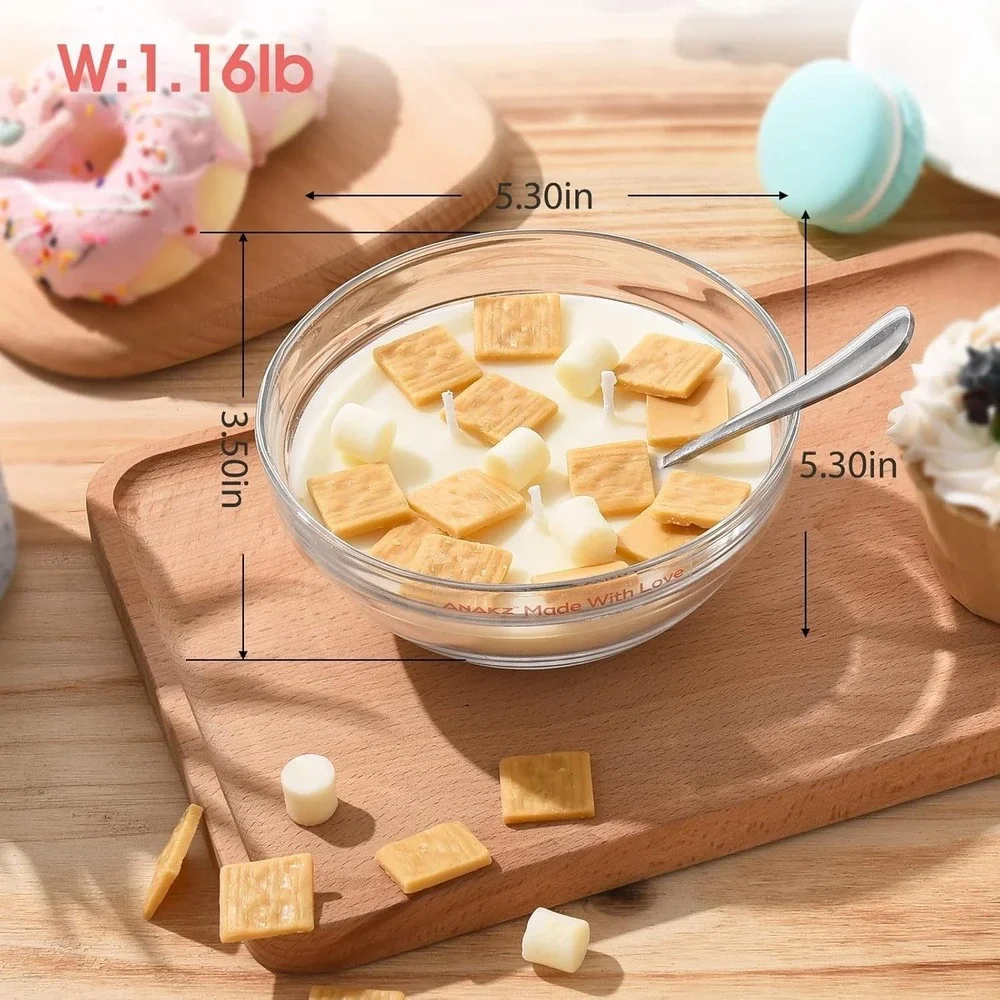 Anakz Cereal Bowl Candle Vanilla Scented Soy Wax Food Aesthetic Toast Crunch
